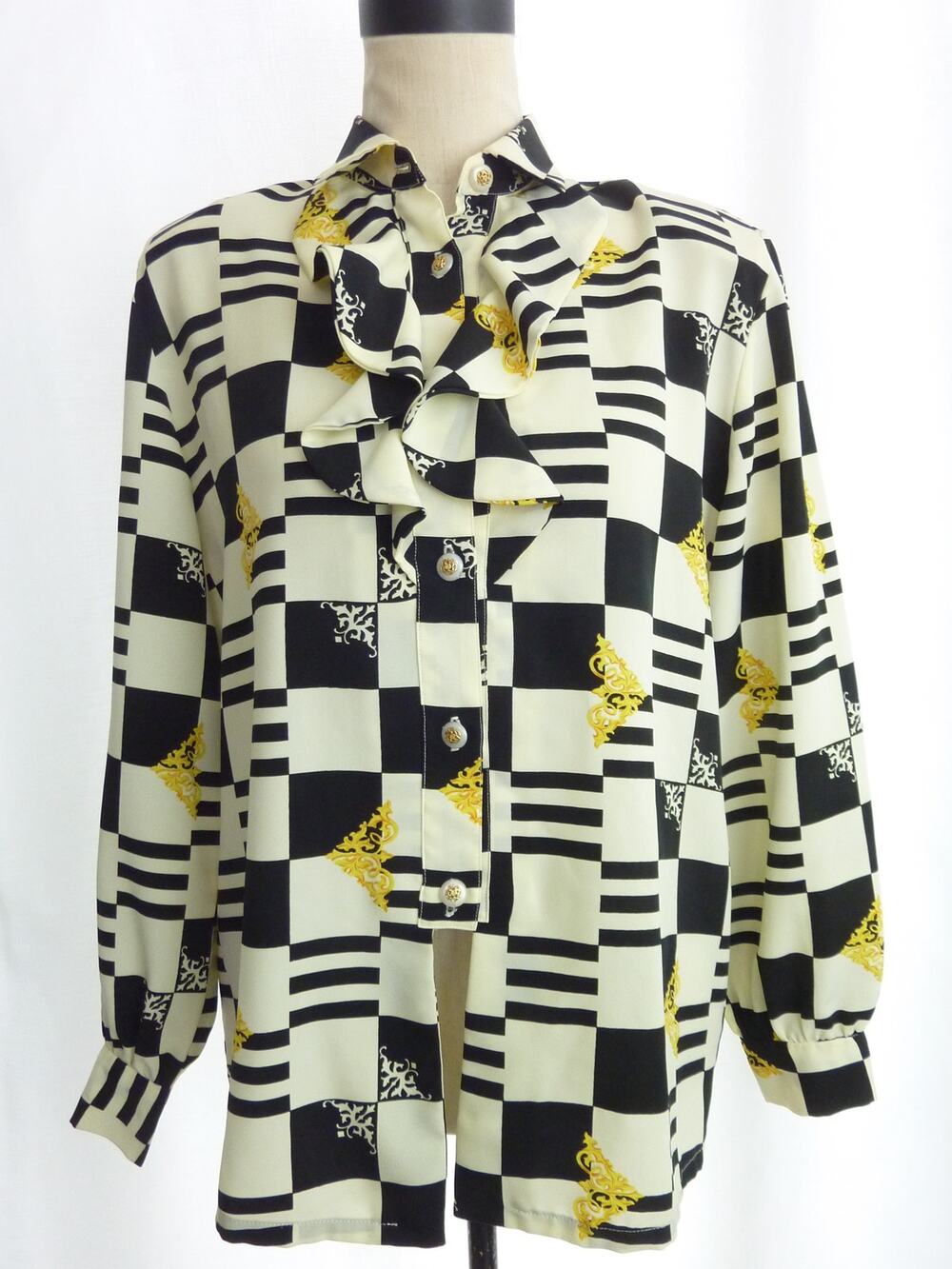 George Machado New York Womens Size SM Vintage Checkered Ruffle Neck Blouse